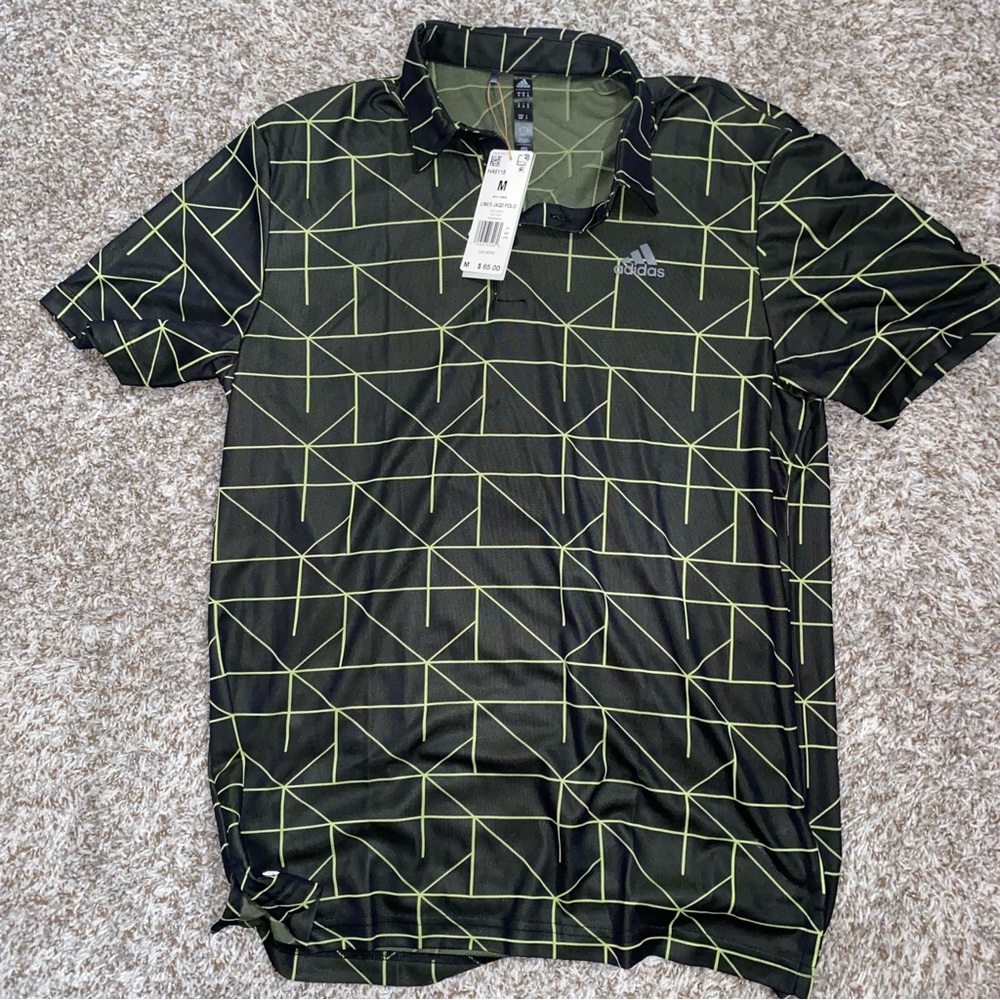 Adidas Men's Golf Polo with Black and Green Pattern